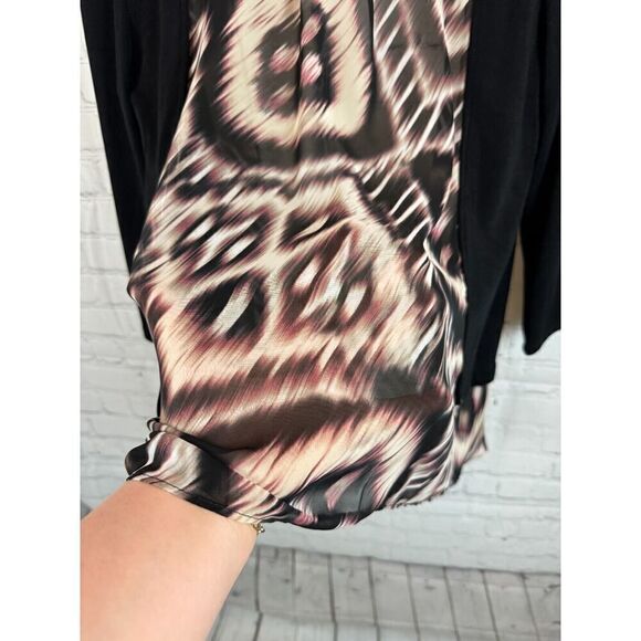 CHICO'S TRAVELERS black beige animal print knit open front cardigan sweater 1 M - Picture 7 of 7